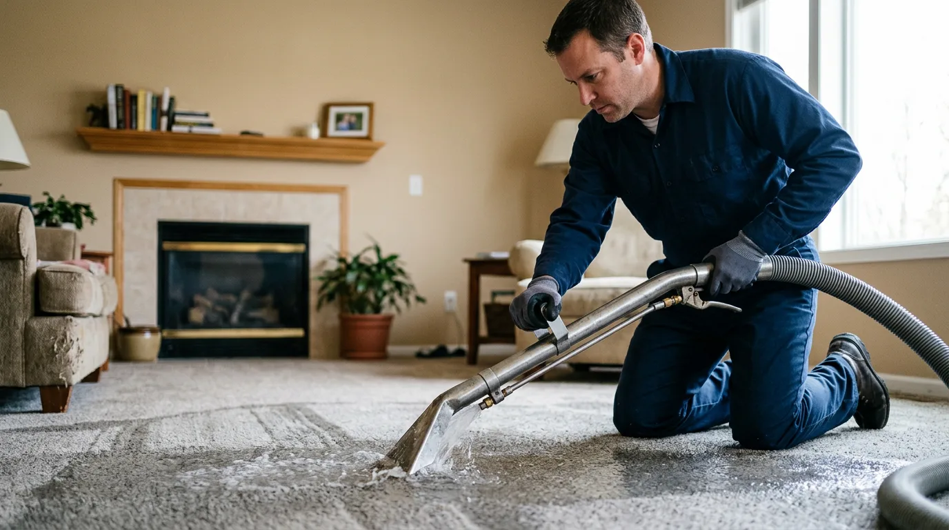 Water damage restoration technician working near Owatonna, MN